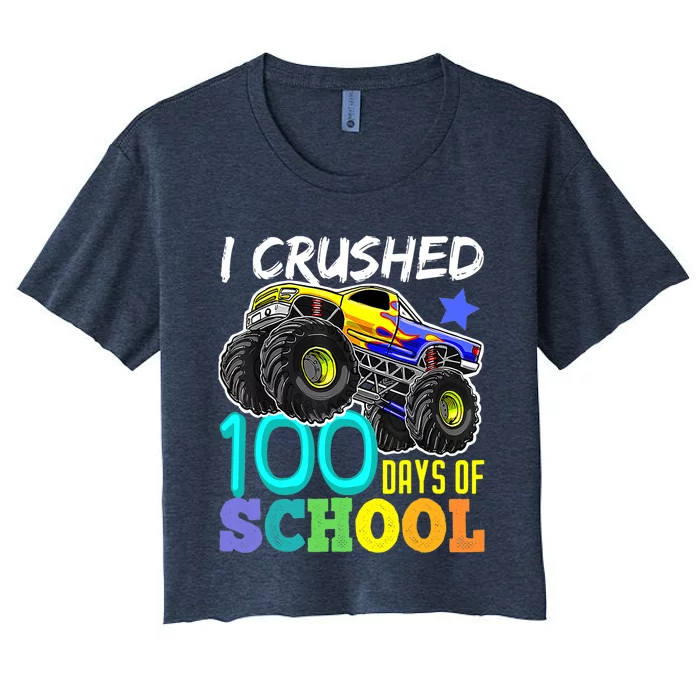 I Crushed 100 Days Of School Boys Monster Truck Women's Crop Top Tee