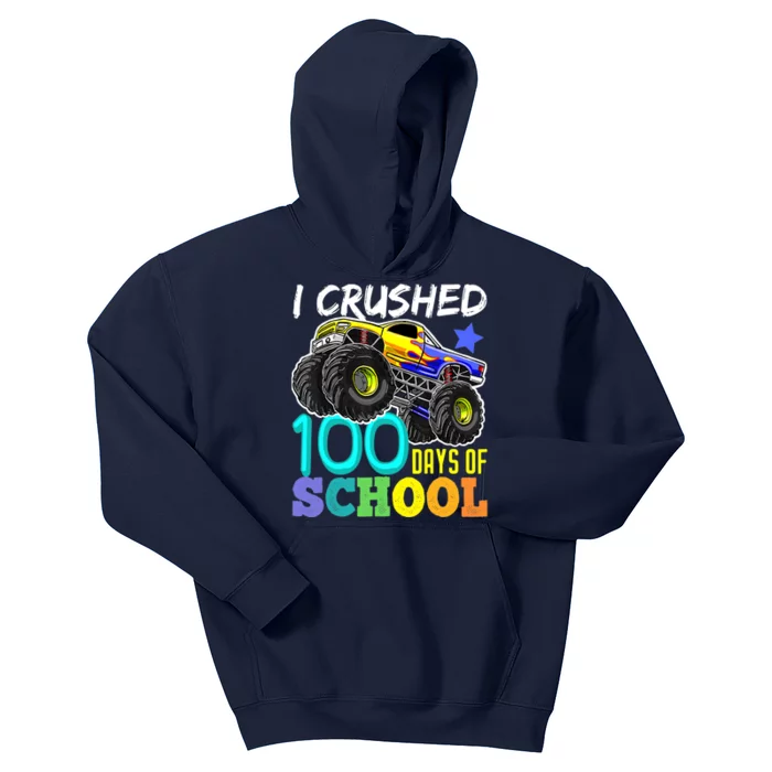 I Crushed 100 Days Of School Boys Monster Truck Kids Hoodie