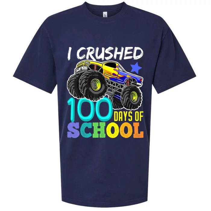 I Crushed 100 Days Of School Boys Monster Truck Sueded Cloud Jersey T-Shirt