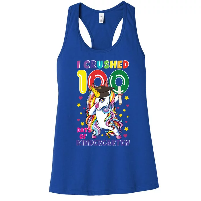 I Crushed 100 Day Of Kindergarten Unicorn Teacher Cute Gift Women's Racerback Tank