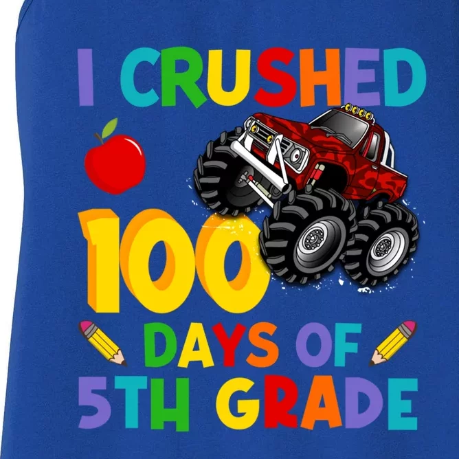 I Crushed 100 Days Of 5th Grade School Monster Truck Gift Women's Racerback Tank