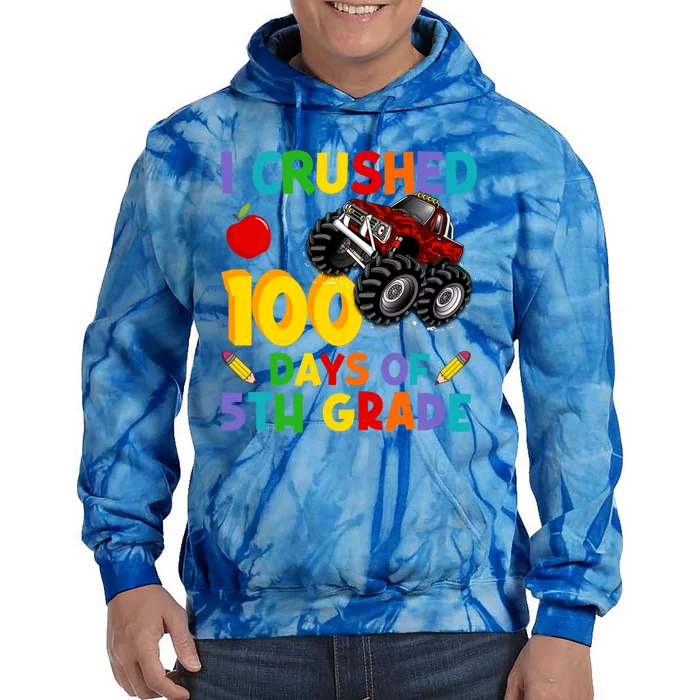 I Crushed 100 Days Of 5th Grade School Monster Truck Gift Tie Dye Hoodie