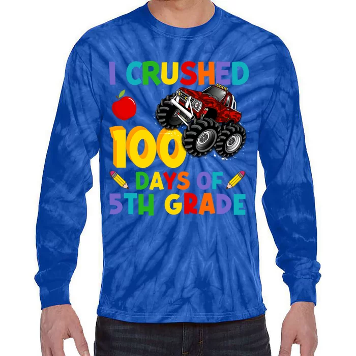 I Crushed 100 Days Of 5th Grade School Monster Truck Gift Tie-Dye Long Sleeve Shirt