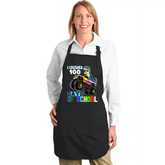 I Crushed 100 Days Of School Funny Trex 100th Day Of School Full-Length Apron With Pocket