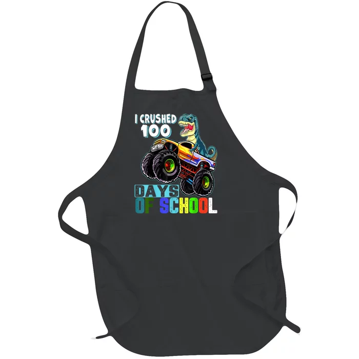 I Crushed 100 Days Of School Funny Trex 100th Day Of School Full-Length Apron With Pocket