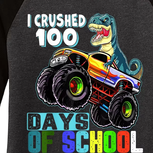 I Crushed 100 Days Of School Funny Trex 100th Day Of School Women's Tri-Blend 3/4-Sleeve Raglan Shirt