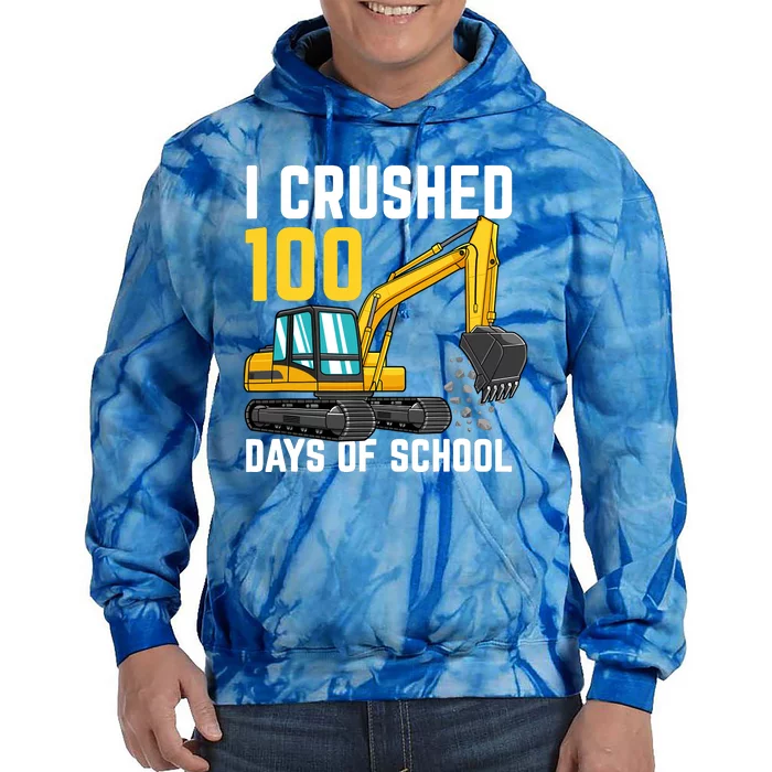 I Crushed 100 Days Of School Boy Excavator Tie Dye Hoodie