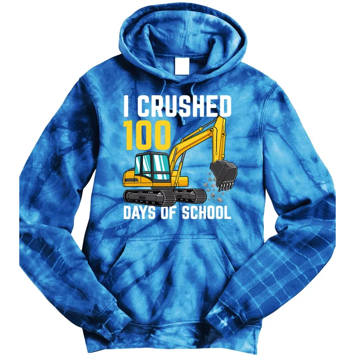 I Crushed 100 Days Of School Boy Excavator Tie Dye Hoodie