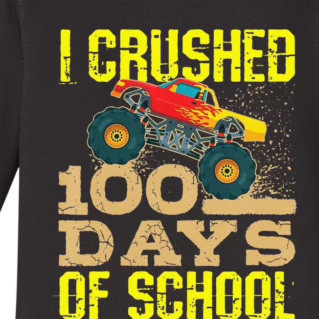 I Crushed 100 Days Of School Monster Truck Baby Long Sleeve Bodysuit