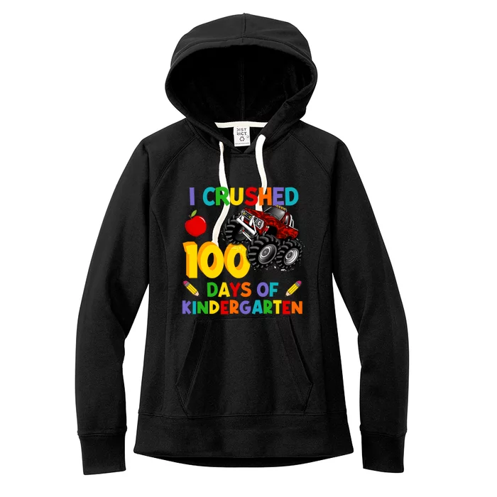 I Crushed 100 Days Of Kindergarten School Monster Truck Gift Women's Fleece Hoodie