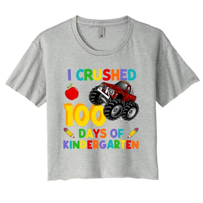 I Crushed 100 Days Of Kindergarten School Monster Truck Gift Women's Crop Top Tee