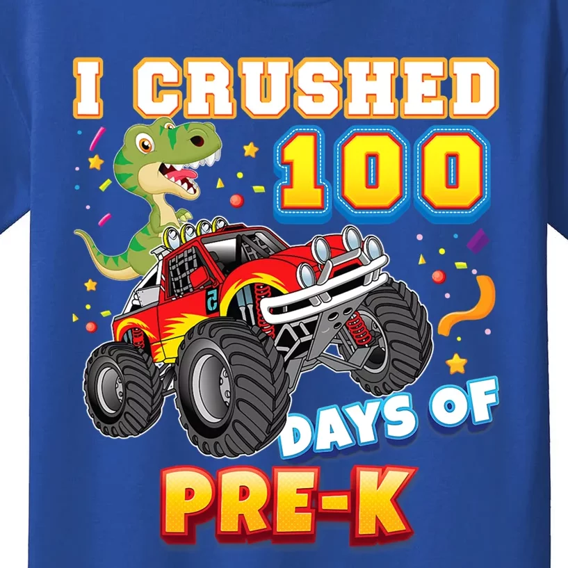 I Crushed 100 Days Of Pre K 100th Day School Monster Car Gift Kids T-Shirt