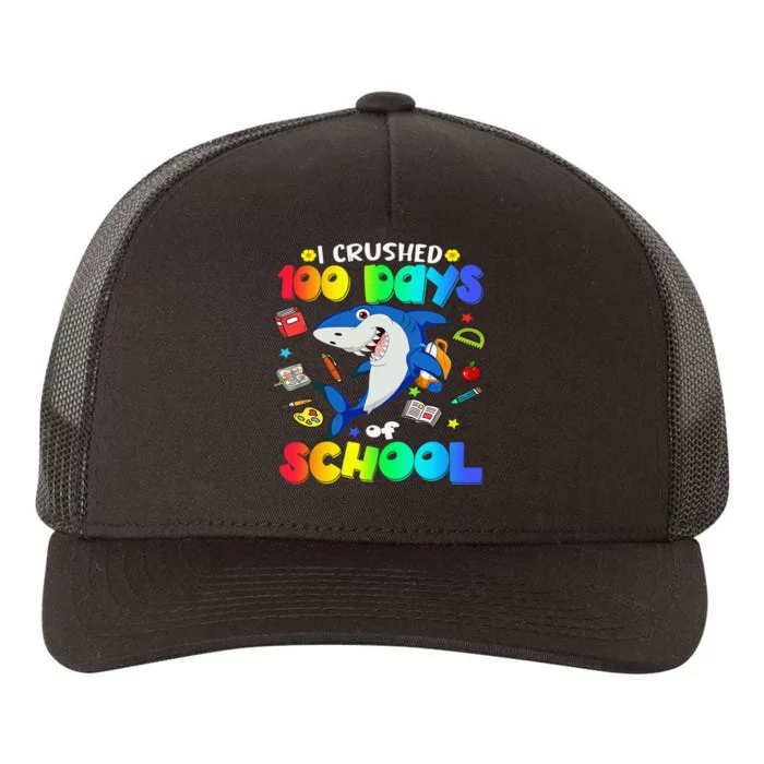 I Crushed 100 Days of School Funny Shark Lover Yupoong Adult 5-Panel Trucker Hat