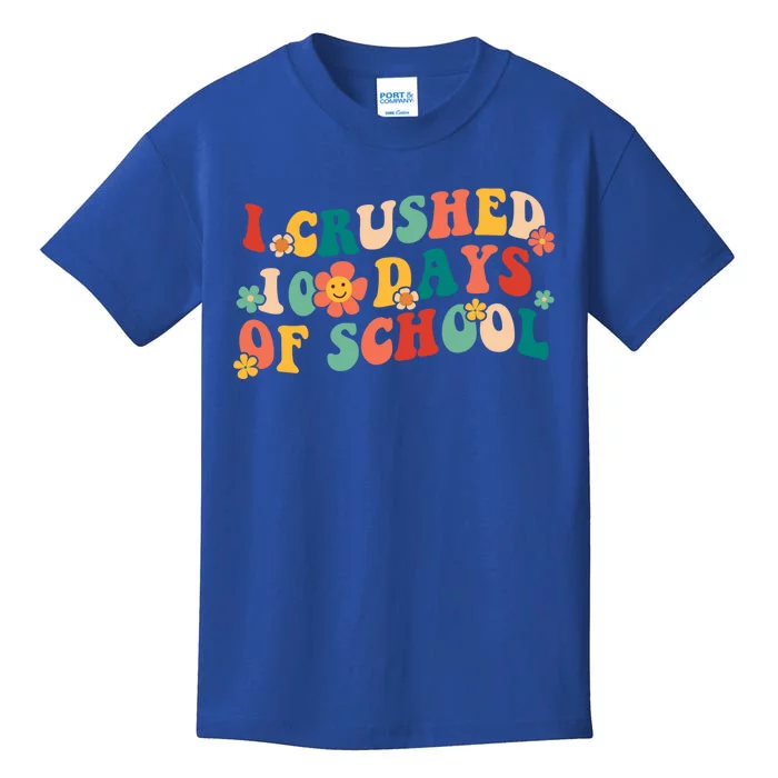 I Crushed 100 Days Of School Smarter Brighter Groovy Retro Great Gift Kids T-Shirt