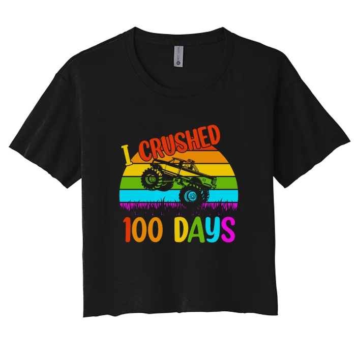 Kids I Crushed 100 Days Of School Boys Monster Women's Crop Top Tee