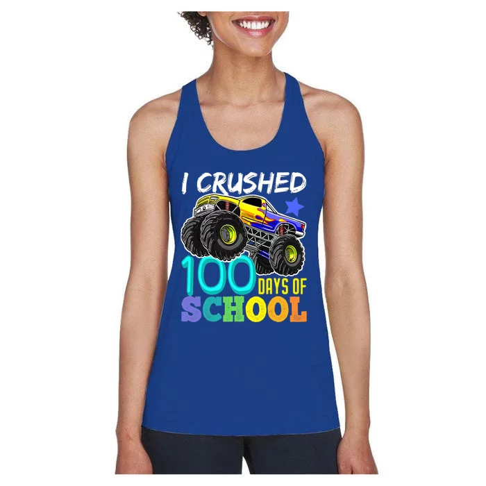 I Crushed 100 Days Of School Tee Monster Truck Cute Gift Women's Racerback Tank