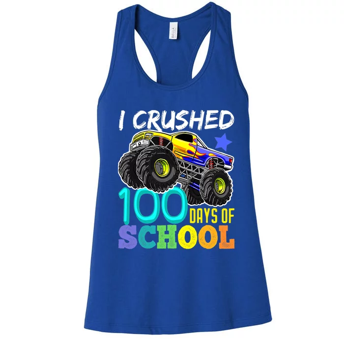 I Crushed 100 Days Of School Tee Monster Truck Cute Gift Women's Racerback Tank