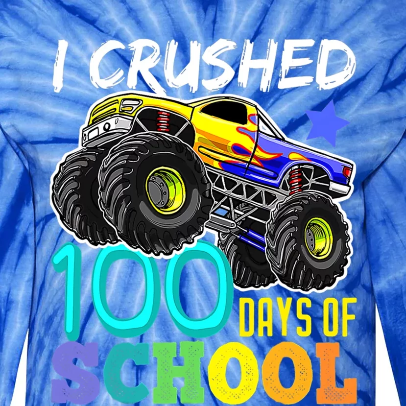 I Crushed 100 Days Of School Tee Monster Truck Cute Gift Tie-Dye Long Sleeve Shirt