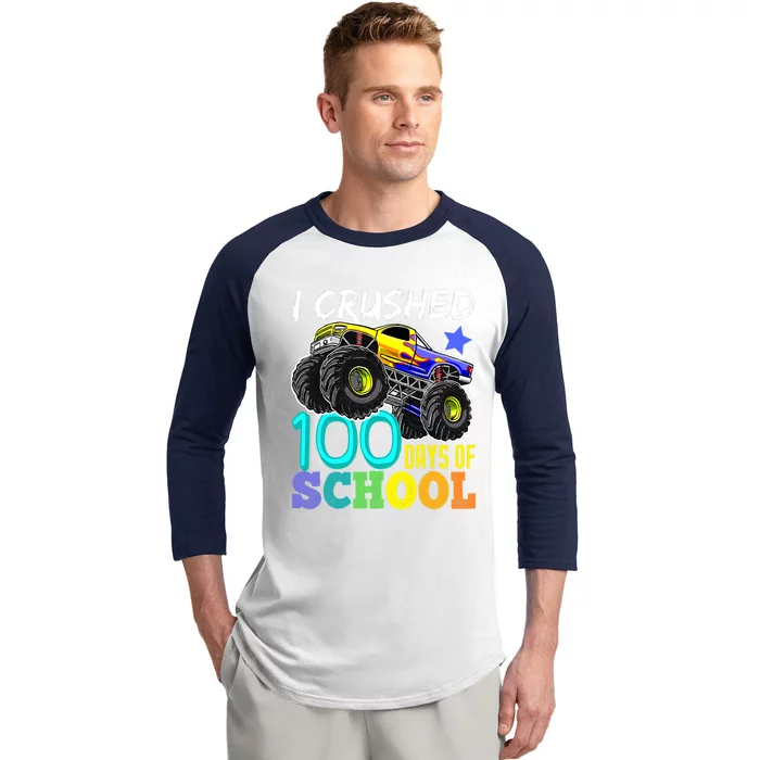 I Crushed 100 Days Of School Tee Monster Truck Cute Gift Baseball Sleeve Shirt