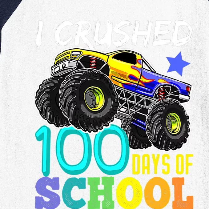 I Crushed 100 Days Of School Tee Monster Truck Cute Gift Baseball Sleeve Shirt