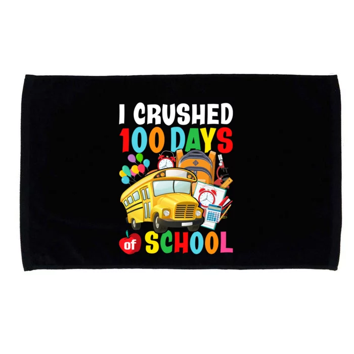 I Crushed 100 Days Of School Schoolbus Gift Microfiber Hand Towel