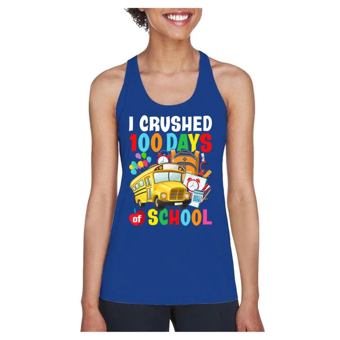 I Crushed 100 Days Of School Schoolbus Gift Women's Racerback Tank