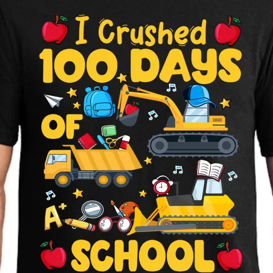 I Crushed 100 Days Of School Tee Construction Vehicle Cute Gift Pajama Set