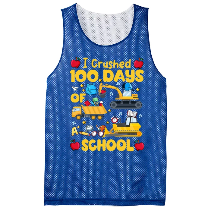 I Crushed 100 Days Of School Tee Construction Vehicle Cute Gift Mesh Reversible Basketball Jersey Tank