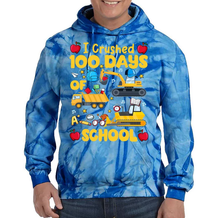 I Crushed 100 Days Of School Tee Construction Vehicle Cute Gift Tie Dye Hoodie