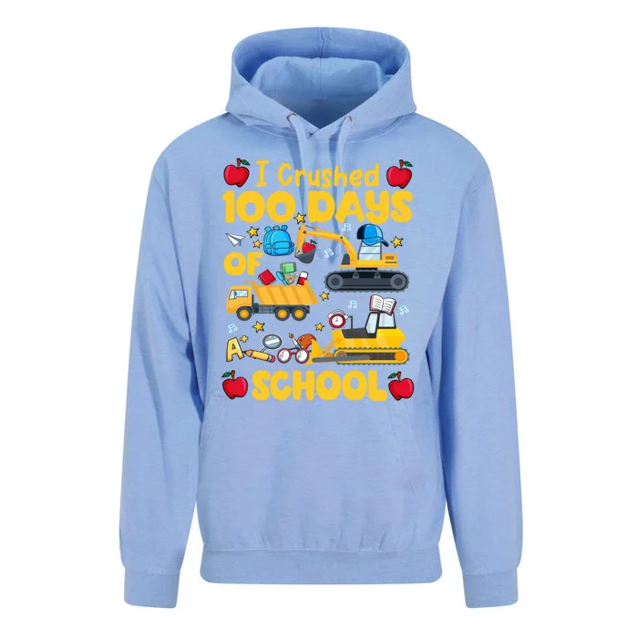 I Crushed 100 Days Of School Tee Construction Vehicle Cute Gift Unisex Surf Hoodie