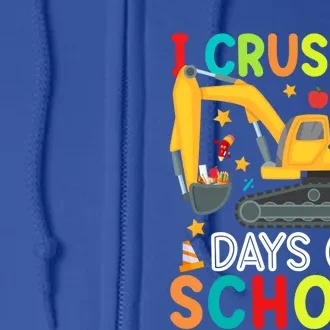 I Crushed 100 Days Of School Construction Excavator Gift Full Zip Hoodie