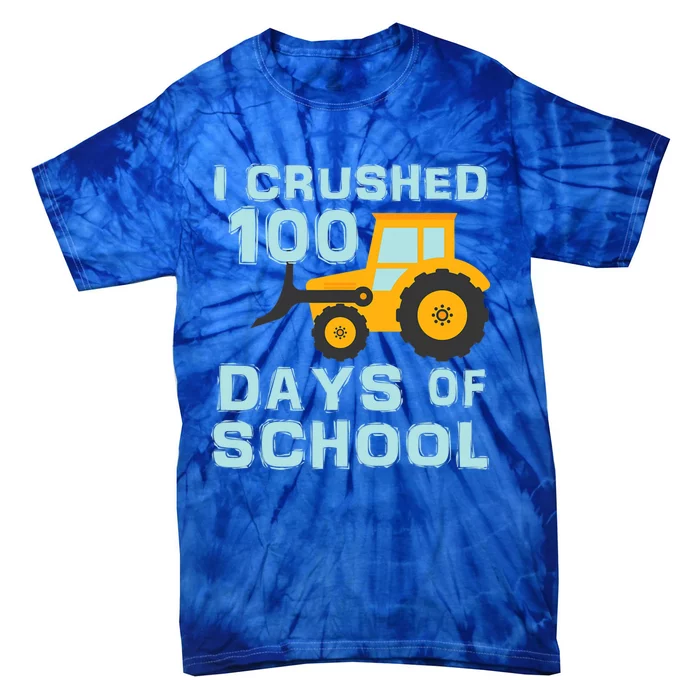 I Crushed 100 Days Of School Tractor Truck Lover Funny Gift Tie-Dye T-Shirt