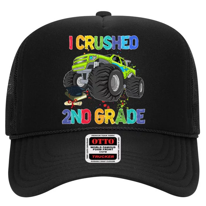 I Crushed 2nd Grade Funny Monster Truck Graduation Gifts High Crown Mesh Trucker Hat