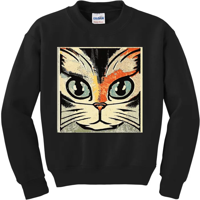 Intense Cat Artwork a full feline face in lovely colors Kids Sweatshirt