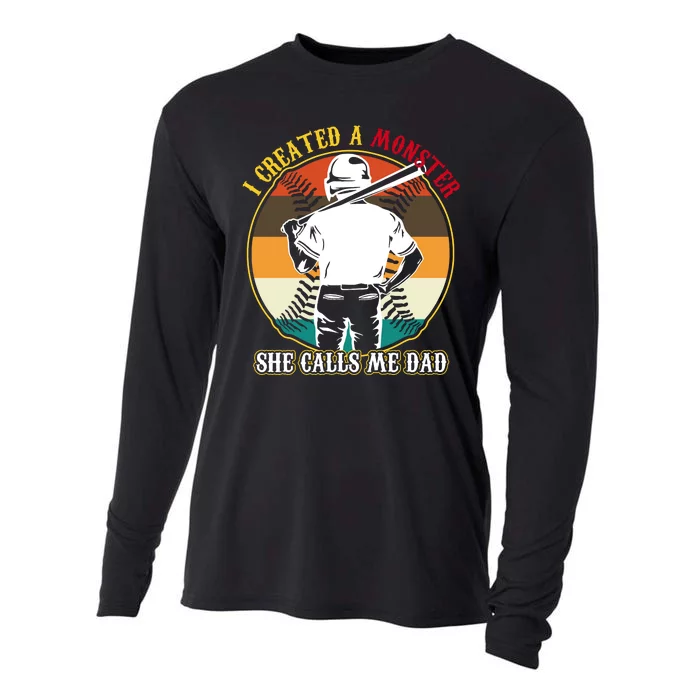 I Created A Monster She Calls Me Dad Funny Baseball Cooling Performance Long Sleeve Crew