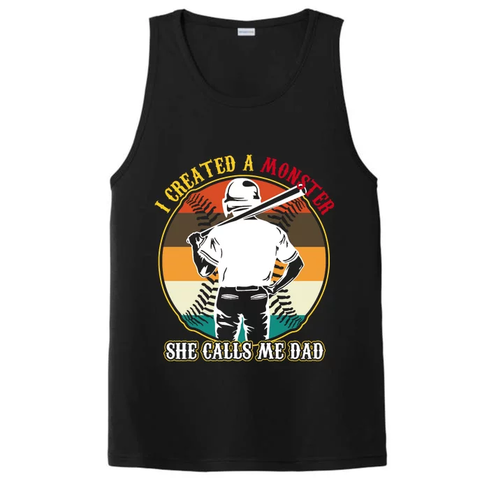 I Created A Monster She Calls Me Dad Funny Baseball Performance Tank