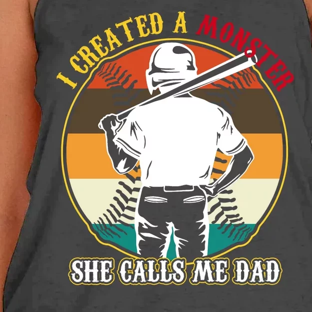 I Created A Monster She Calls Me Dad Funny Baseball Women's Knotted Racerback Tank