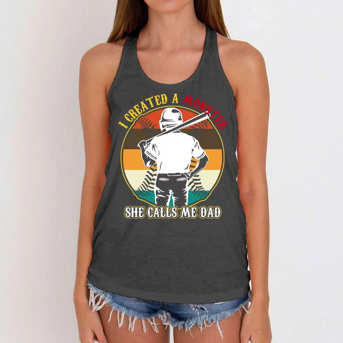 I Created A Monster She Calls Me Dad Funny Baseball Women's Knotted Racerback Tank