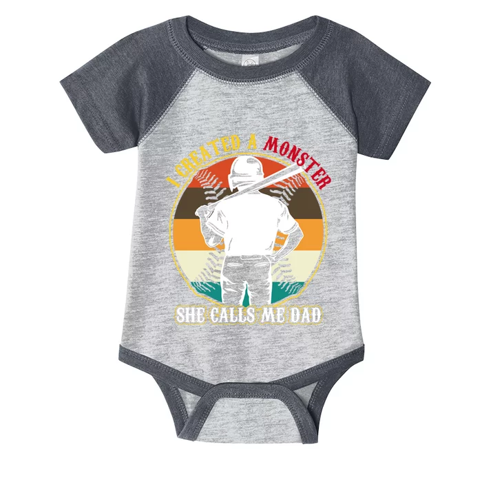 I Created A Monster She Calls Me Dad Funny Baseball Infant Baby Jersey Bodysuit