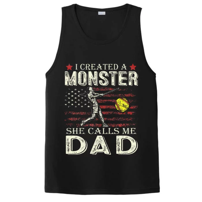 I Created A Monster She Calls Me Dad Softball FatherS Day Performance Tank