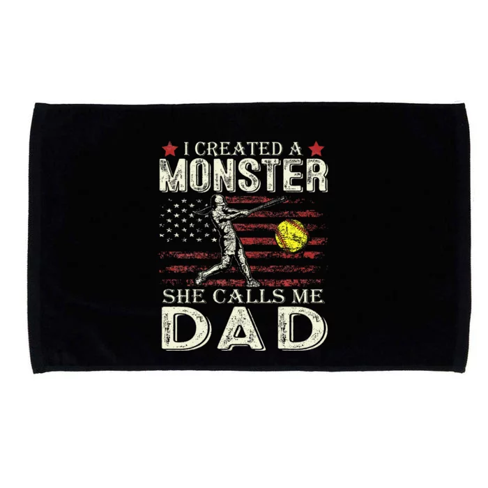 I Created A Monster She Calls Me Dad Softball FatherS Day Microfiber Hand Towel