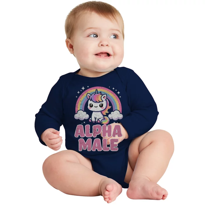 Ironic Cute Alpha Male Unicorn Funny Sarcastic Humor Gift Baby Long Sleeve Bodysuit