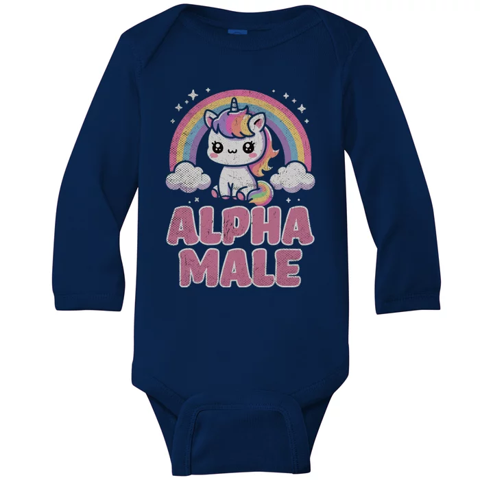 Ironic Cute Alpha Male Unicorn Funny Sarcastic Humor Gift Baby Long Sleeve Bodysuit