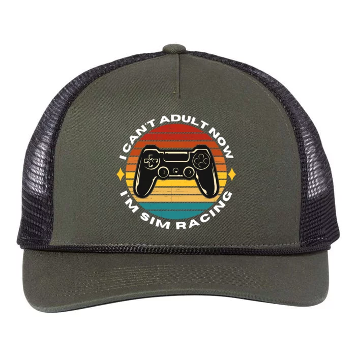 I CanT Adult Now IM Sim Racing Car Racing Sim Funny Sim Racer Sim Racing Retro Rope Trucker Hat Cap