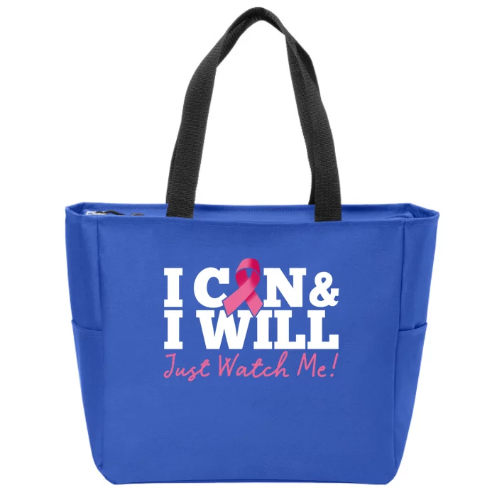 I Can And I Will Beat Breast Cancer Warrior Just Watch Me Gift Zip Tote Bag