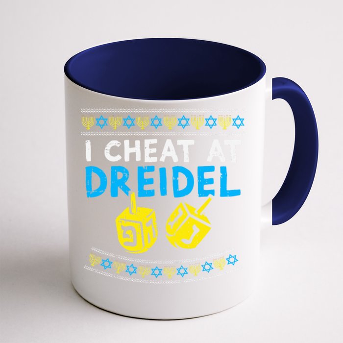 I Cheat At Dreidel Ugly Hanukkah Sweater Chanukah Jew Gift Front & Back Coffee Mug