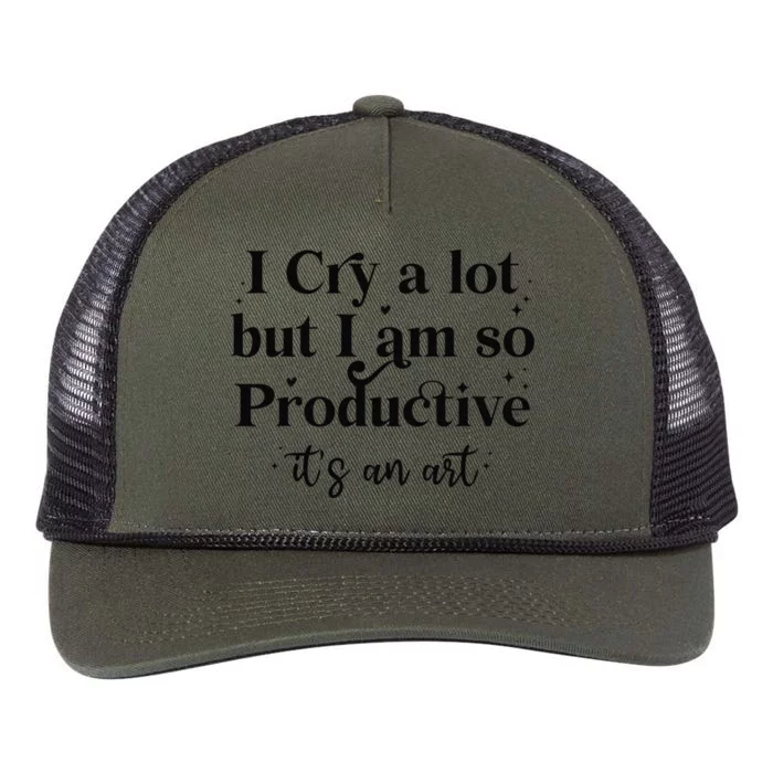 I Cry A Lot But IM So Productive Funny Mental Health Retro Rope Trucker Hat Cap