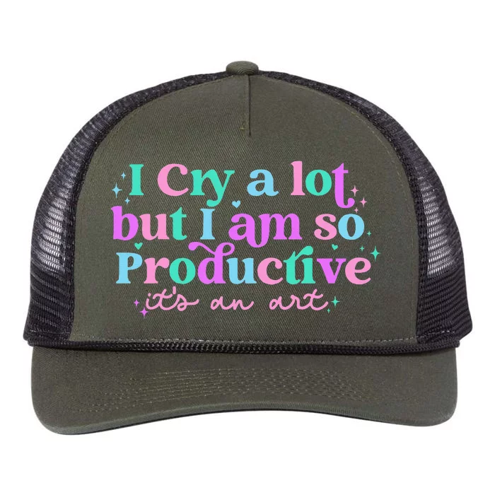 I Cry A Lot But I Am So Productive Retro Rope Trucker Hat Cap