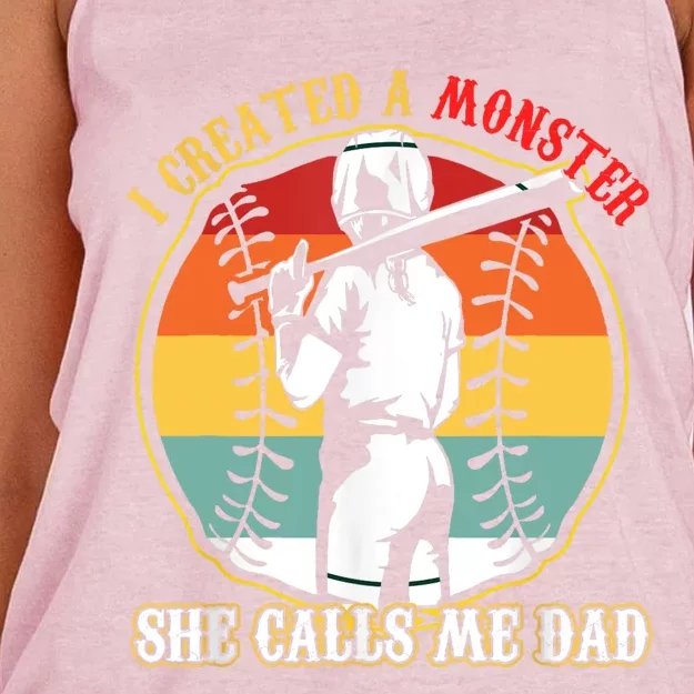 I Created A Monster She Call Me Dad Baseball Softball Dad Women's Knotted Racerback Tank