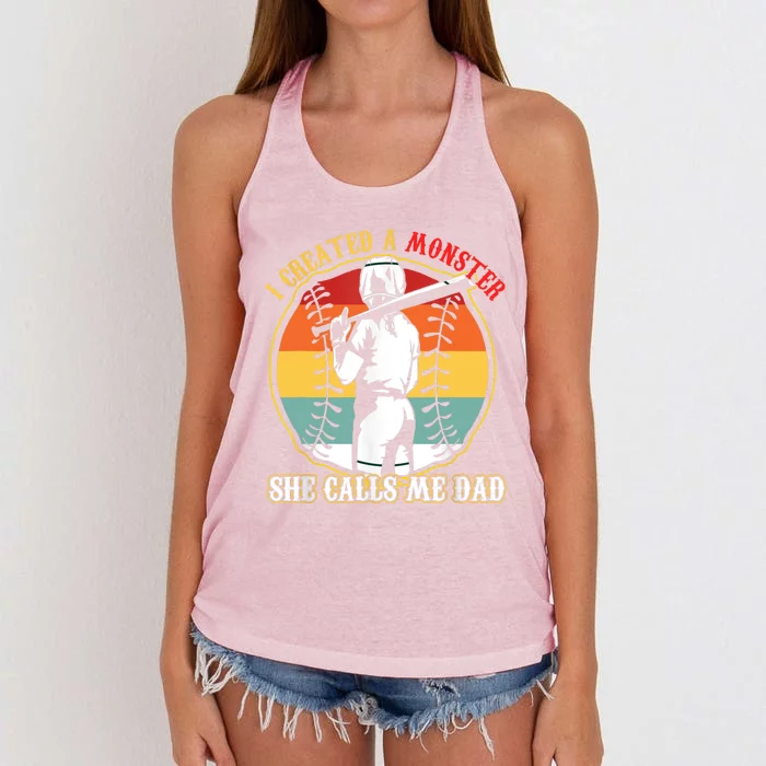 I Created A Monster She Call Me Dad Baseball Softball Dad Women's Knotted Racerback Tank